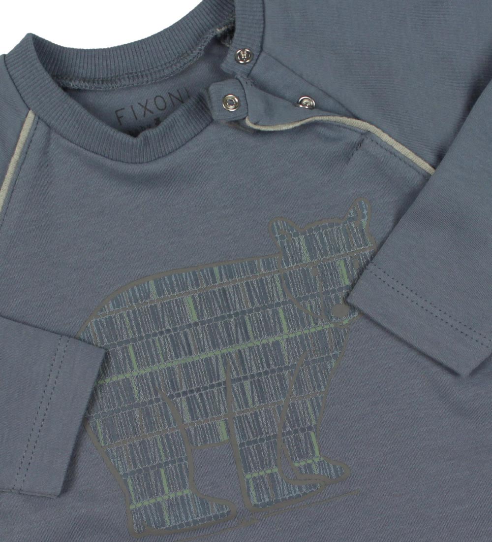 Fixoni Bluse - Støvet Blå m. Print