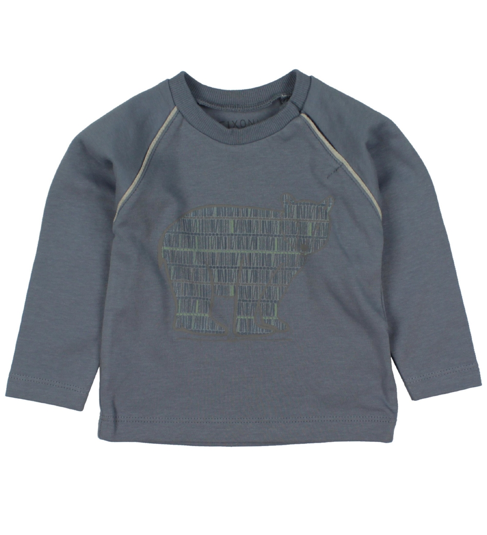 Fixoni Bluse - Støvet Blå m. Print