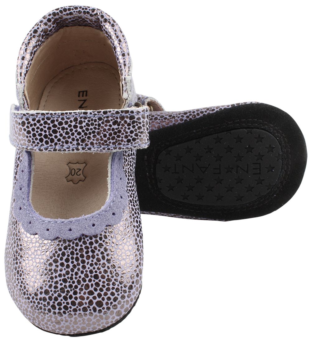 En Fant Ballerina Hjemmesko - Støvet Lilla m. Prikker/Velcro