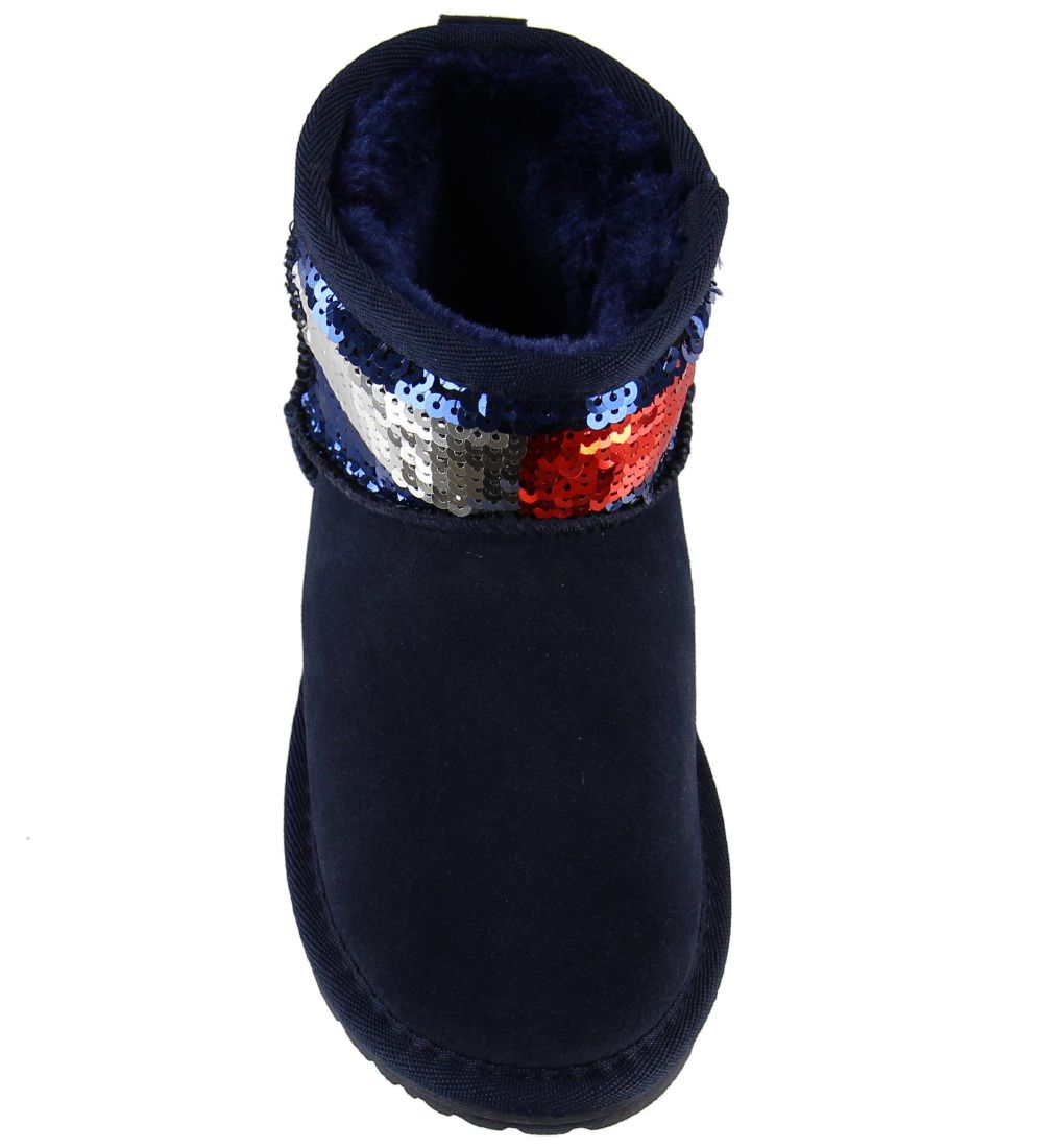 Tommy Hilfiger Bamsestøvler m. For - Navy m. Pailletter