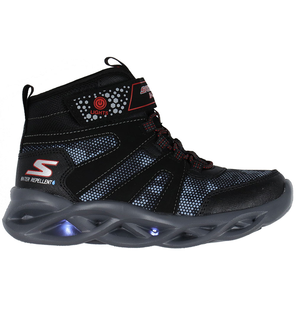 Skechers Støvler m. Lys - Twisted Brights - Sort/Rød