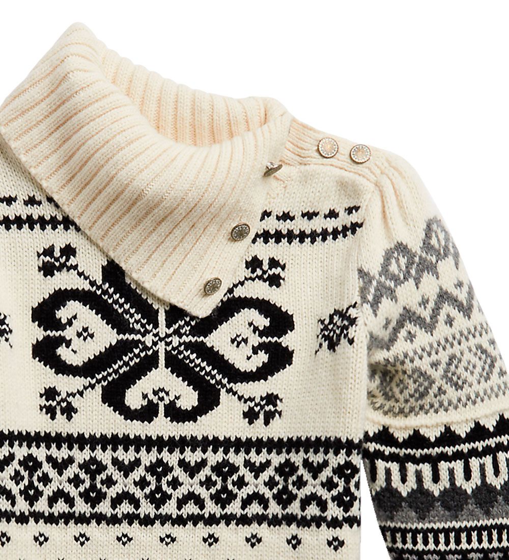Polo Ralph Lauren Bluse - Uld/Nylon - Creme/Sort m. Mønster