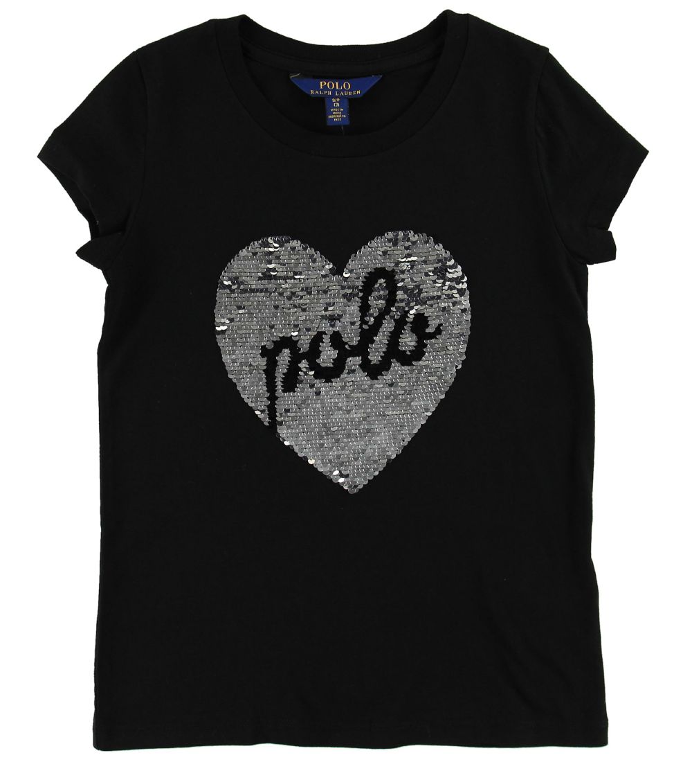 Polo Ralph Lauren T-shirt - Sort m. Hjerte/Pailletter