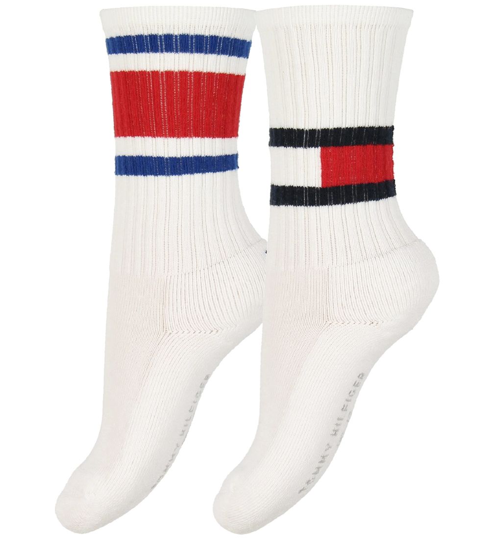 Tommy Hilfiger Strømper - 2-pak - Flag - Hvid m. Rød