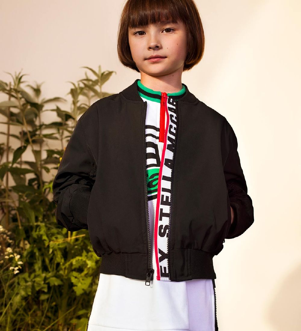 Stella McCartney Kids Kjole - Sweat - Hvid/Sort m. Grøn
