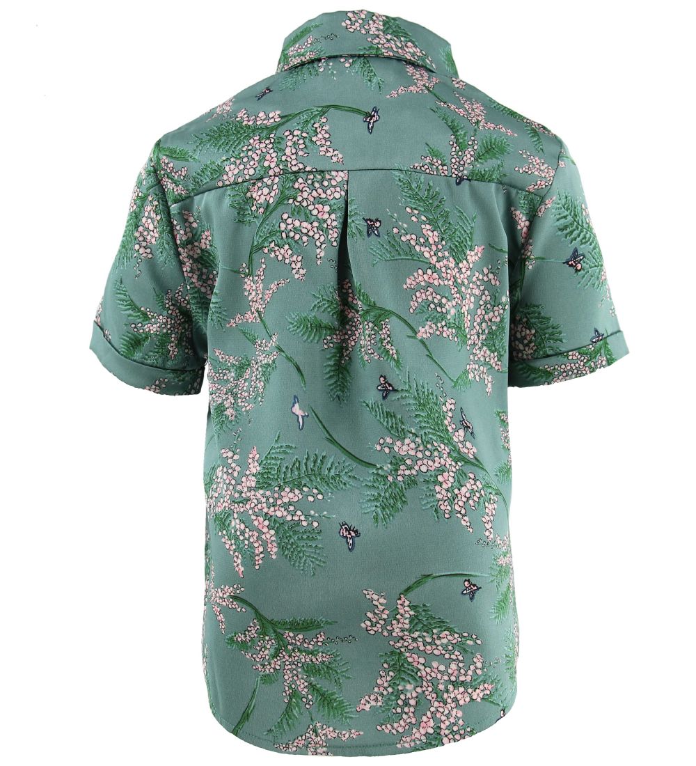 Grunt Skjorte - Sofia - Grøn m. Blomster