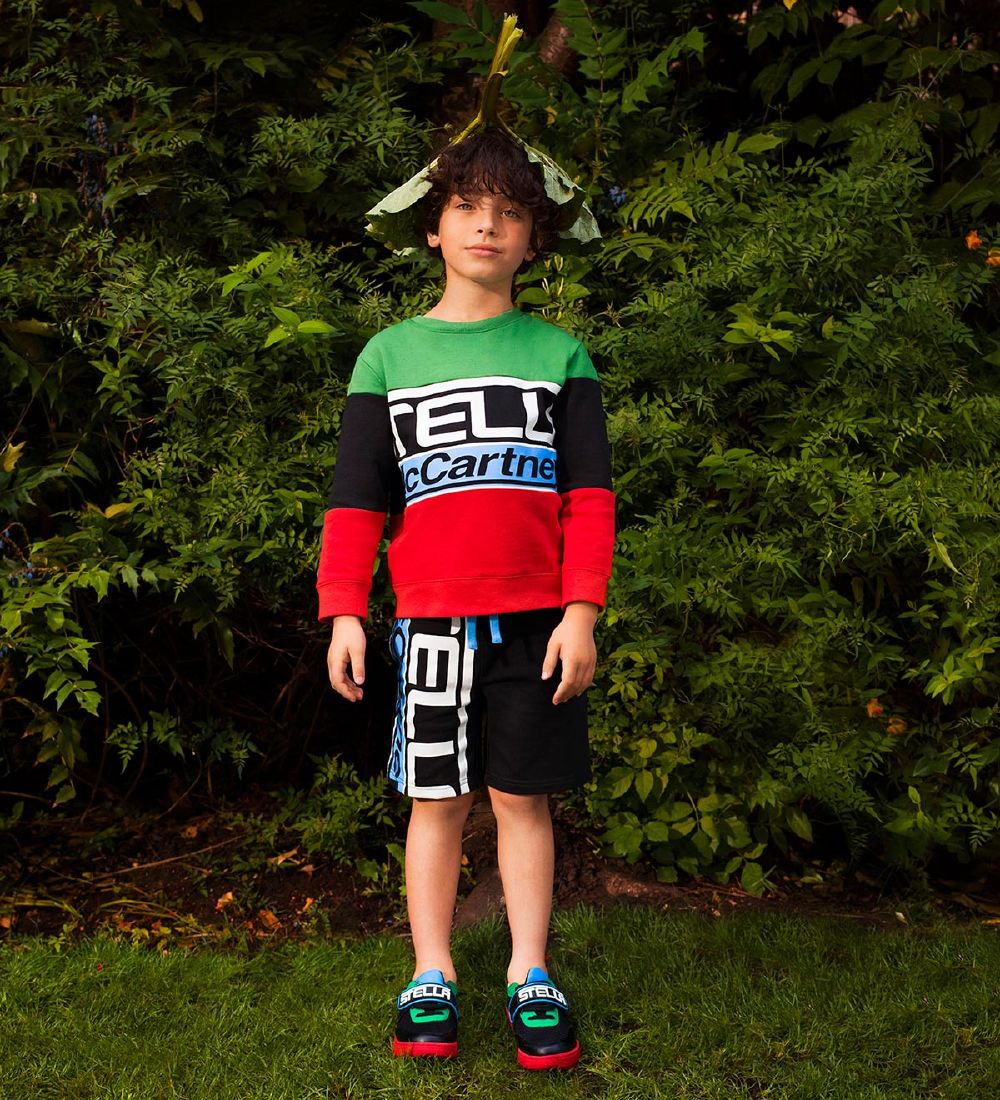 Stella McCartney Kids Shorts - Sweat - Sort m. Hvid/Blå