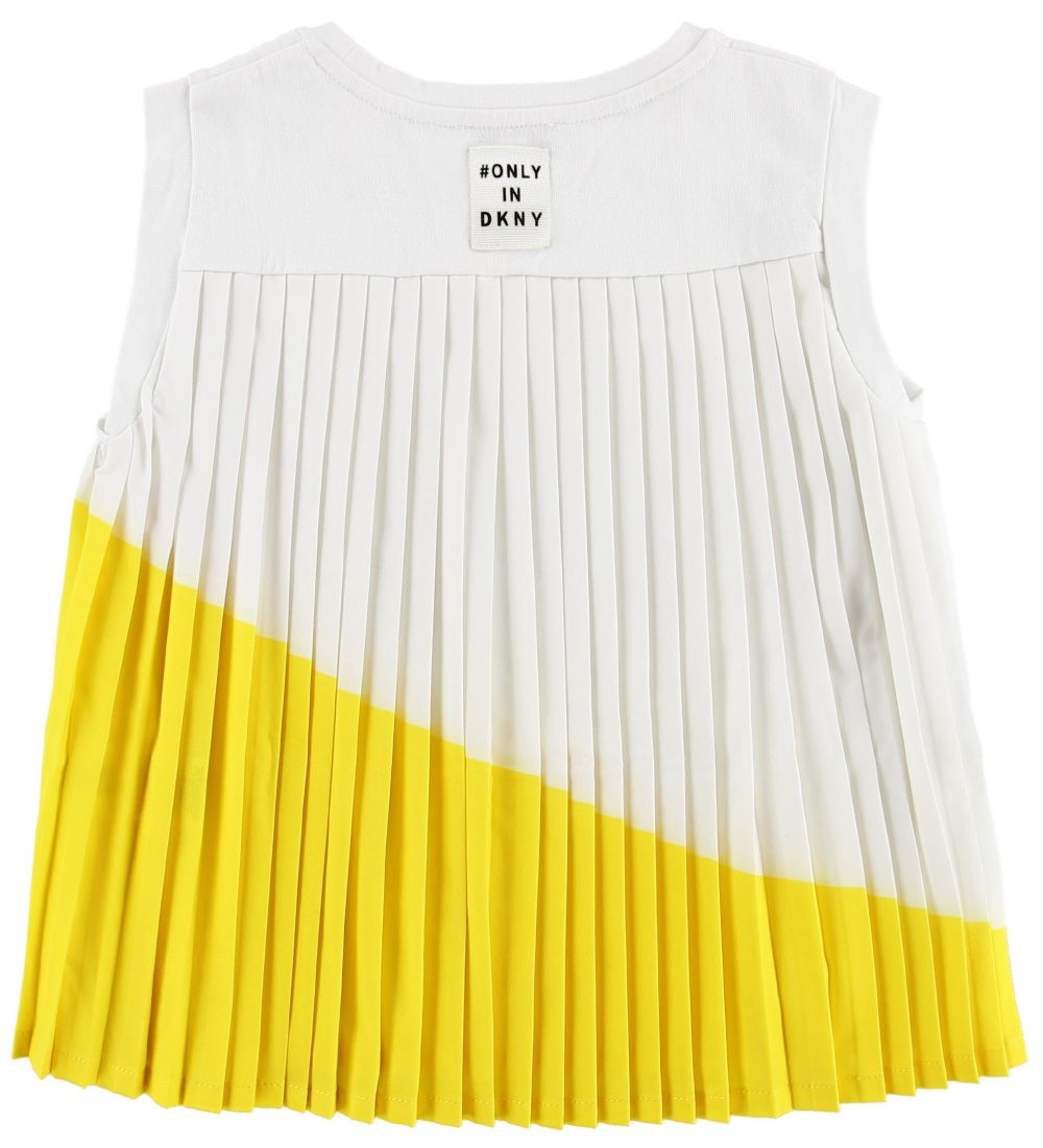 DKNY Top - Plisseret - Hvid/Gul