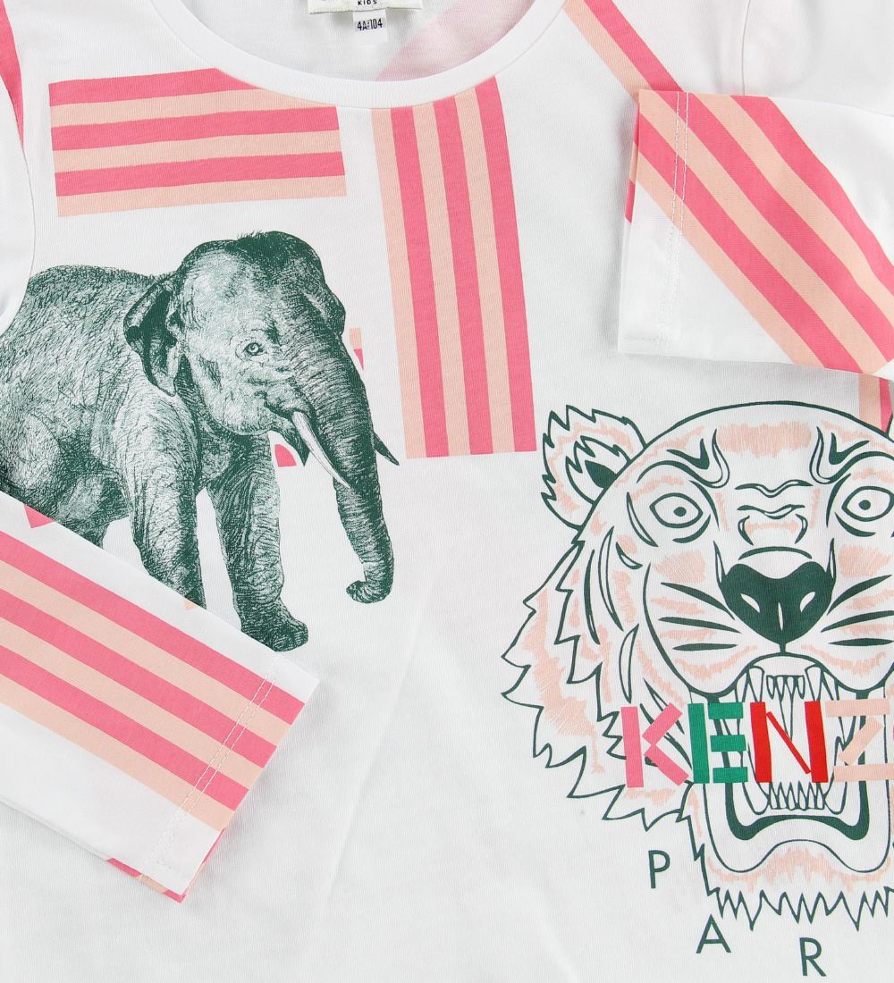 Kenzo Bluse - Hvid m. Tiger/Elefant