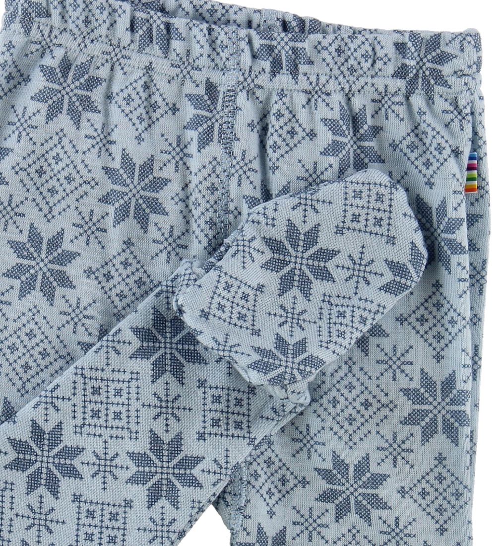 Joha Leggings m. Fod - Uld - Lyseblå m. Stjerner