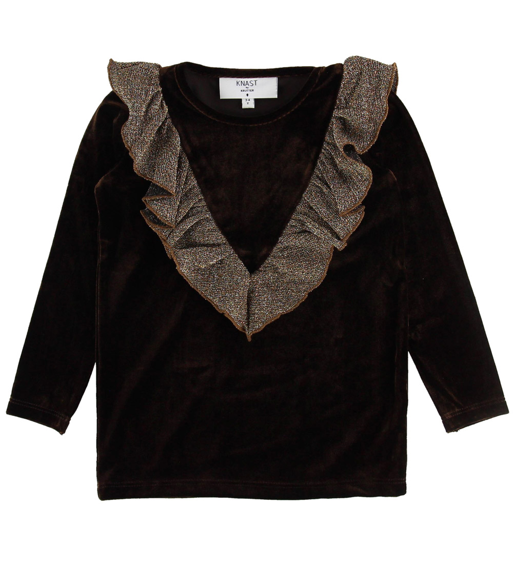 Knast by Krutter Bluse m. Flæse - Brun m. Glimmer