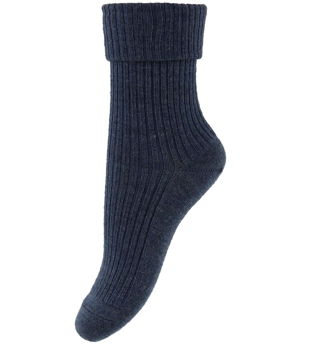 MP Strømper - Uld - Navymeleret m. Rib