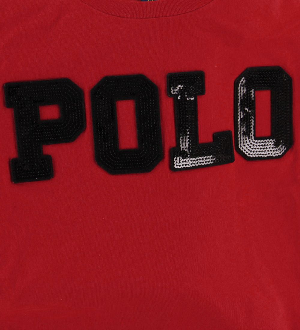 Polo Ralph Lauren T-shirt - Rd m. Sort/Pailletter