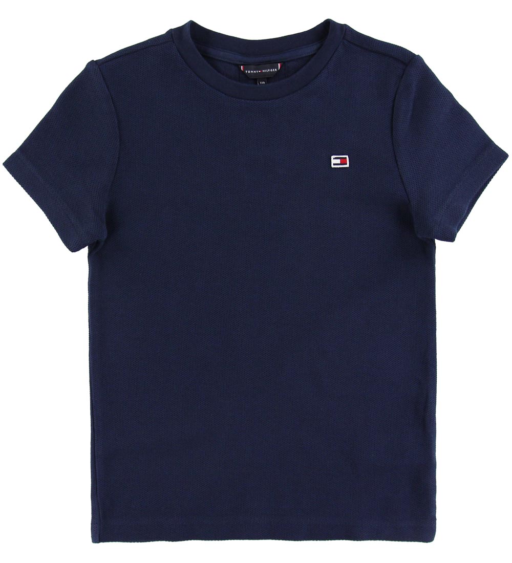 Tommy Hilfiger T-shirt - Global Stripe - Navy m. Tekstur