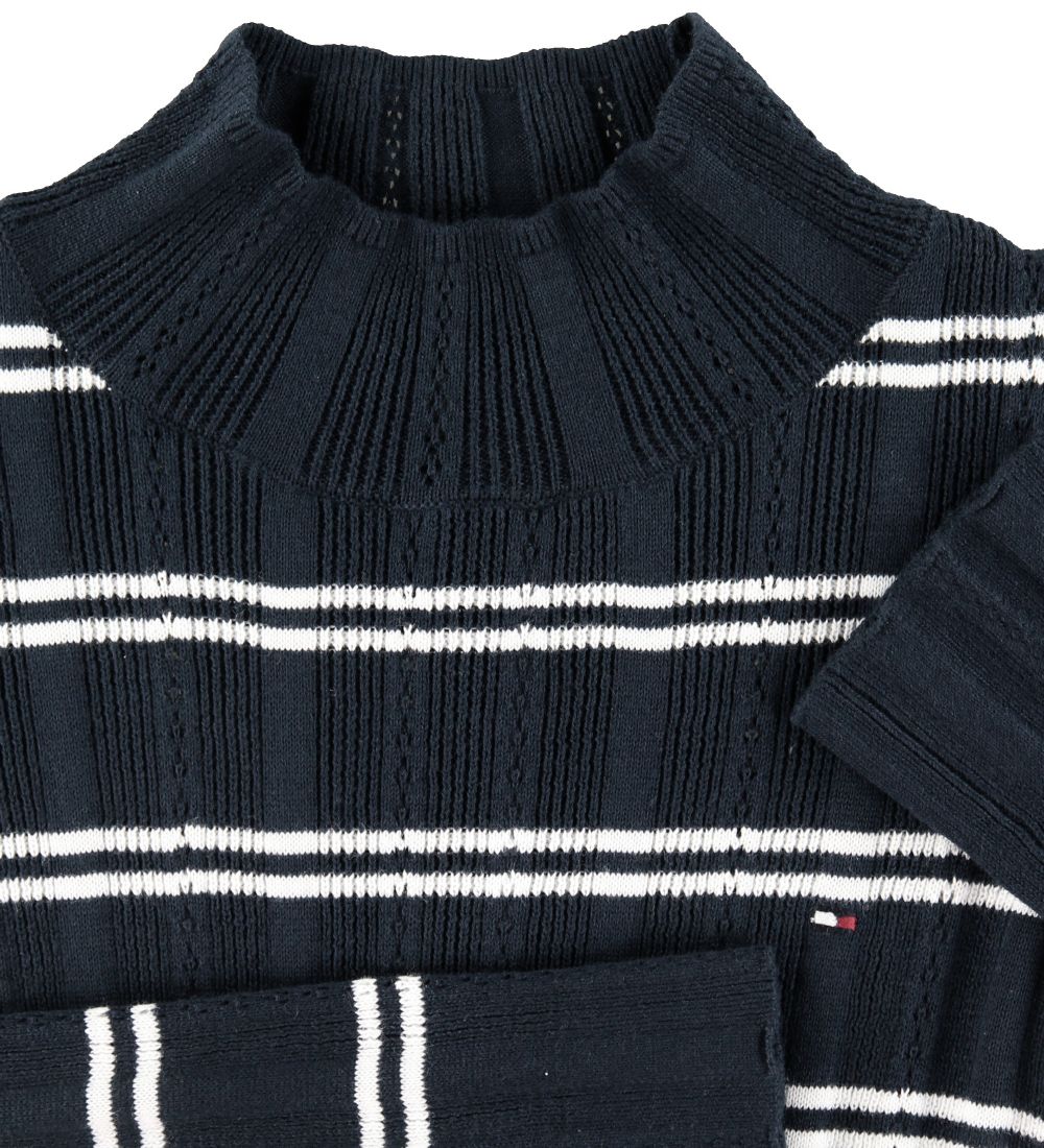Tommy Hilfiger Bluse m. Rullekrave - Navy/Hvidstribet