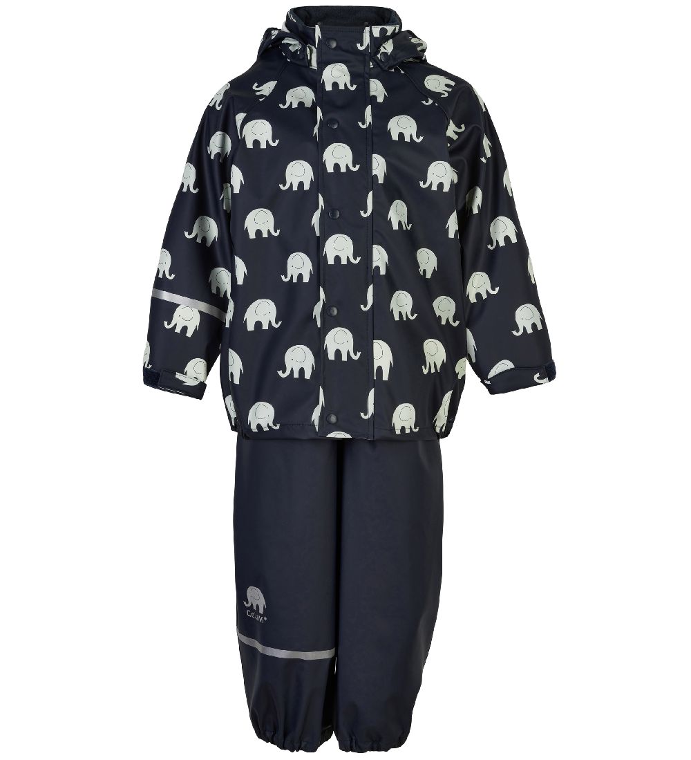 CeLaVi Regntøj - PU - Dark Navy m. Elefanter