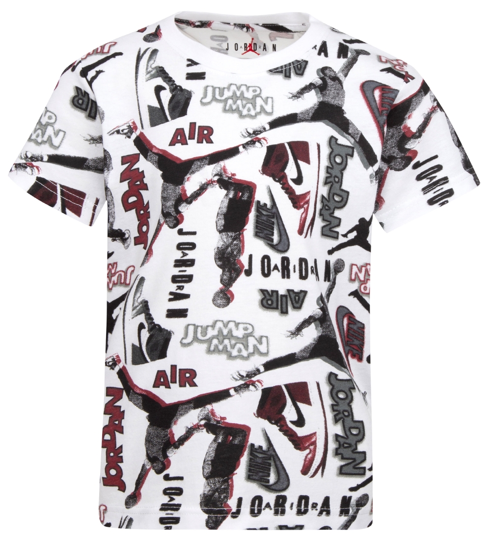 Jordan T-Shirt - Throw Back Aop - Hvid m. Sort/Rød