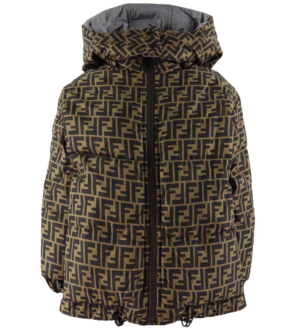 Fendi Dunjakke - Vendbar - Gråmeleret/Brun m. Allover Logo