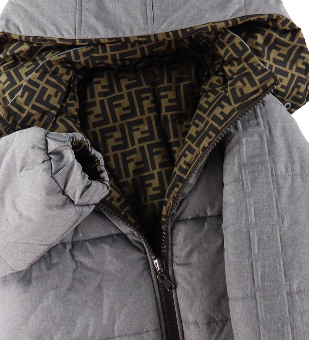 Fendi Dunjakke - Vendbar - Gråmeleret/Brun m. Allover Logo