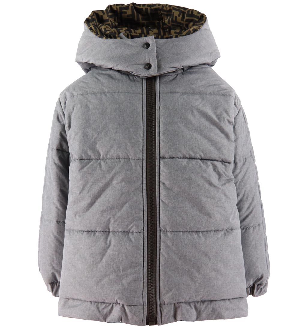 Fendi Dunjakke - Vendbar - Gråmeleret/Brun m. Allover Logo