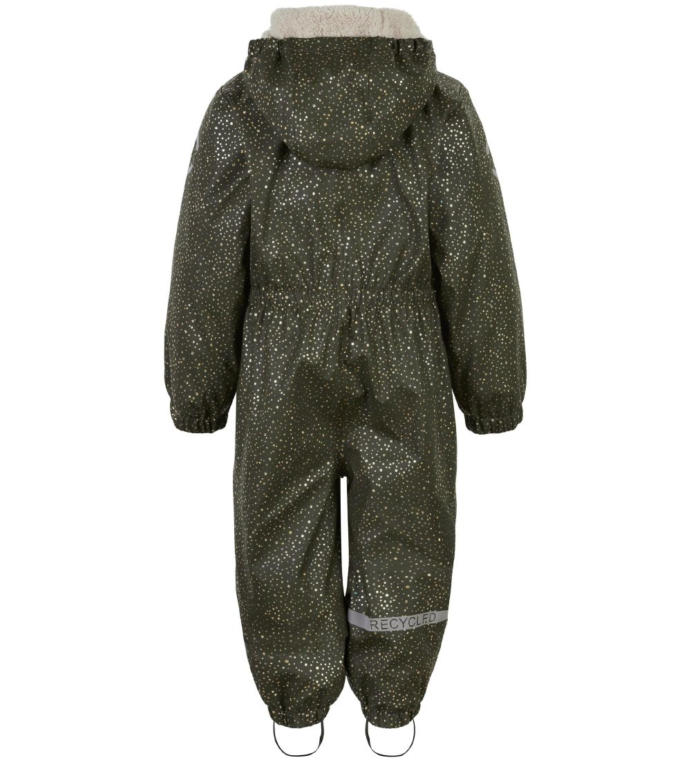 Mikk-Line Regndragt m Fleece - PU - Forest Green m. Guldprikker