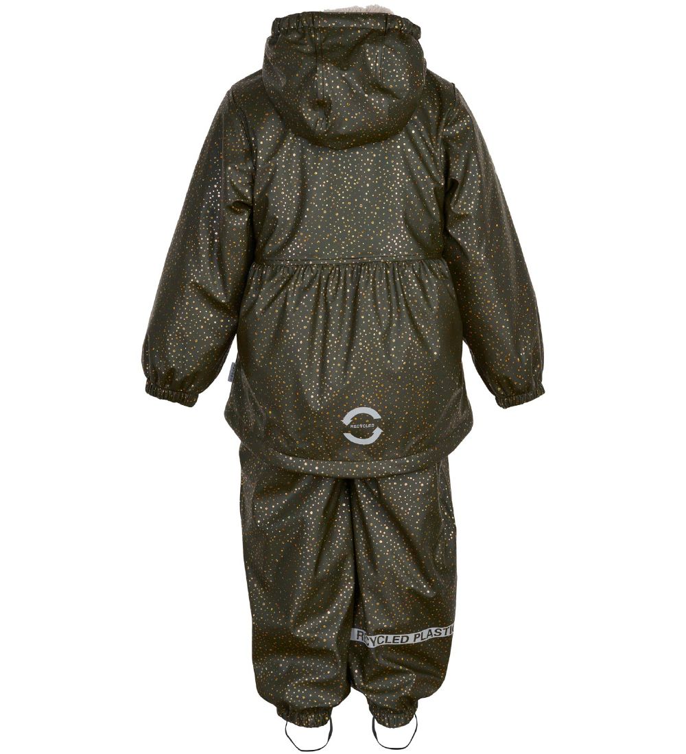 Mikk-Line Regntøj m. Fleece - PU - Recycled - Forest Green m. Gu