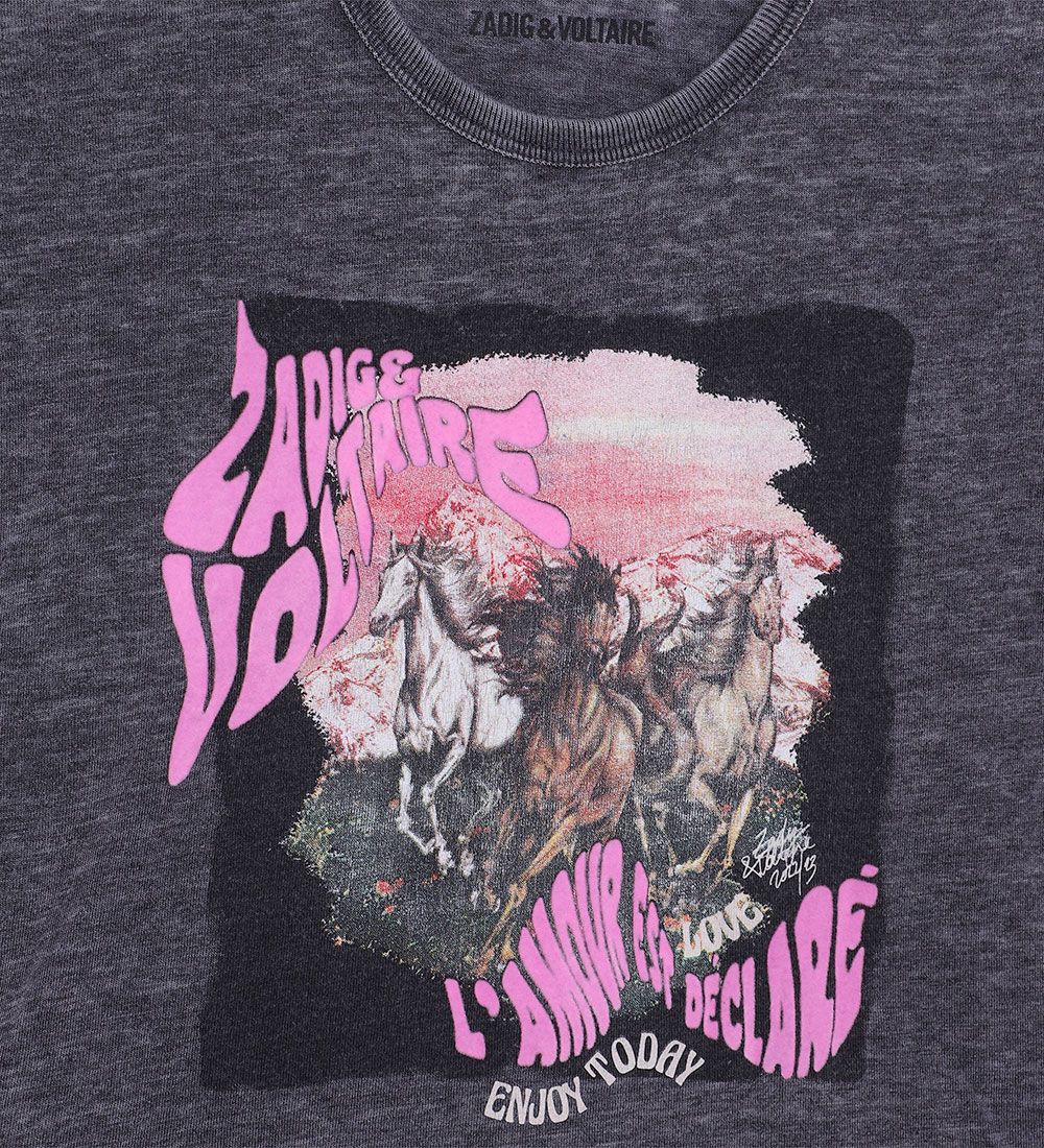 Zadig & Voltaire T-shirt - Cropped - Wild Sound - Mørkegråmelere