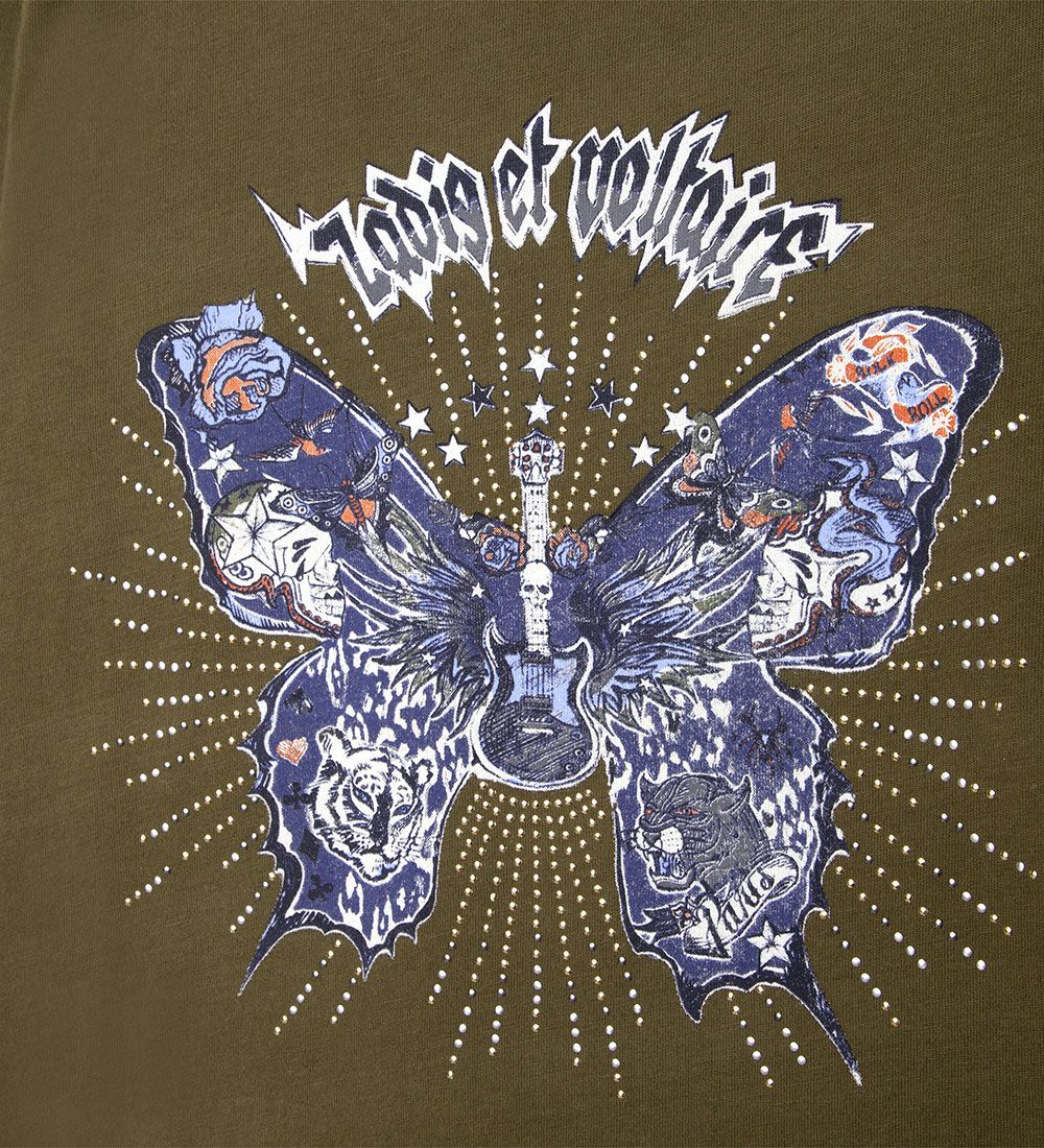 Zadig & Voltaire Bluse - Wild Sound - Khaki m. Sommerfugl/NItter