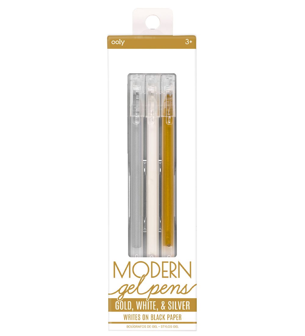 Ooly Farvekuglepen - Modern Gel Pens - Guld/Hvid/Sølv
