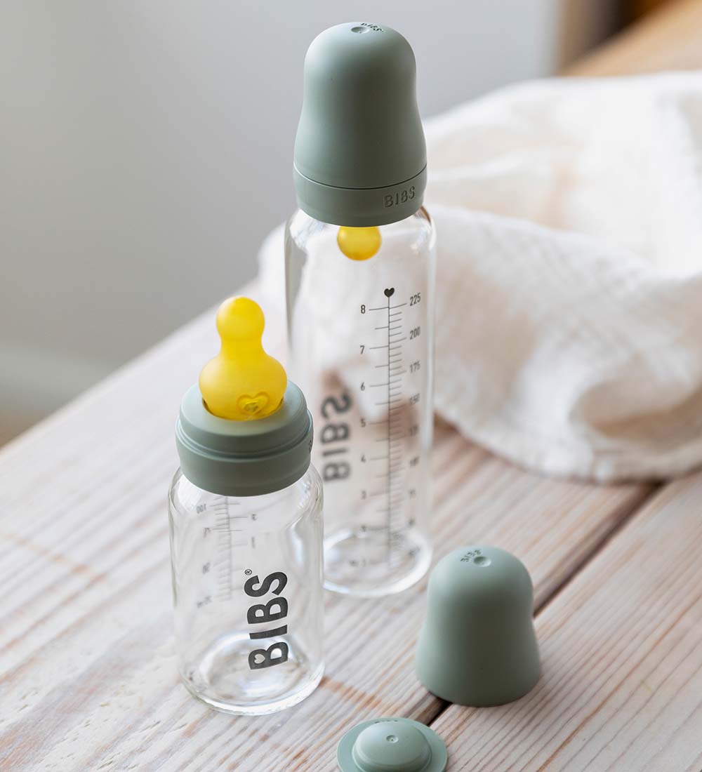 BIBS Flaskesut Sæt - 5 dele - Slow Flow - Naturgummi - Sage