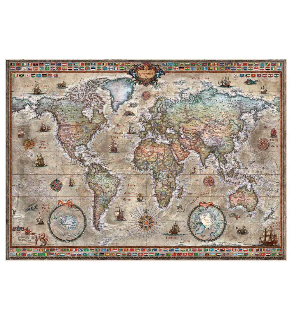 Heye Puzzle Puslespil - Retro World Map - 1000 Brikker