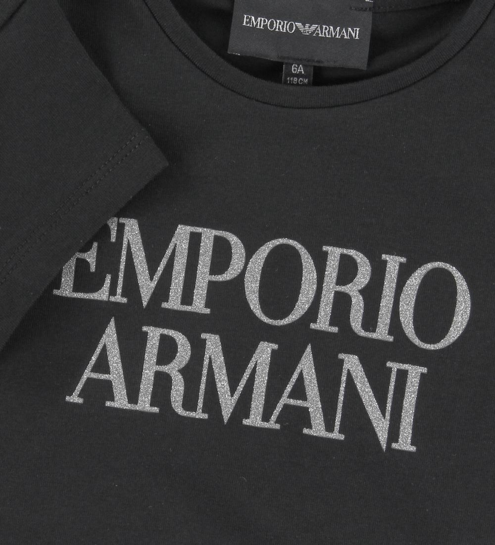 Emporio Armani T-shirt - Sort m. Glimmer/Tekst