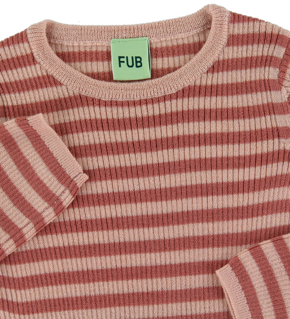 FUB Bluse - Rib - Uld - Coral/Pale Pink
