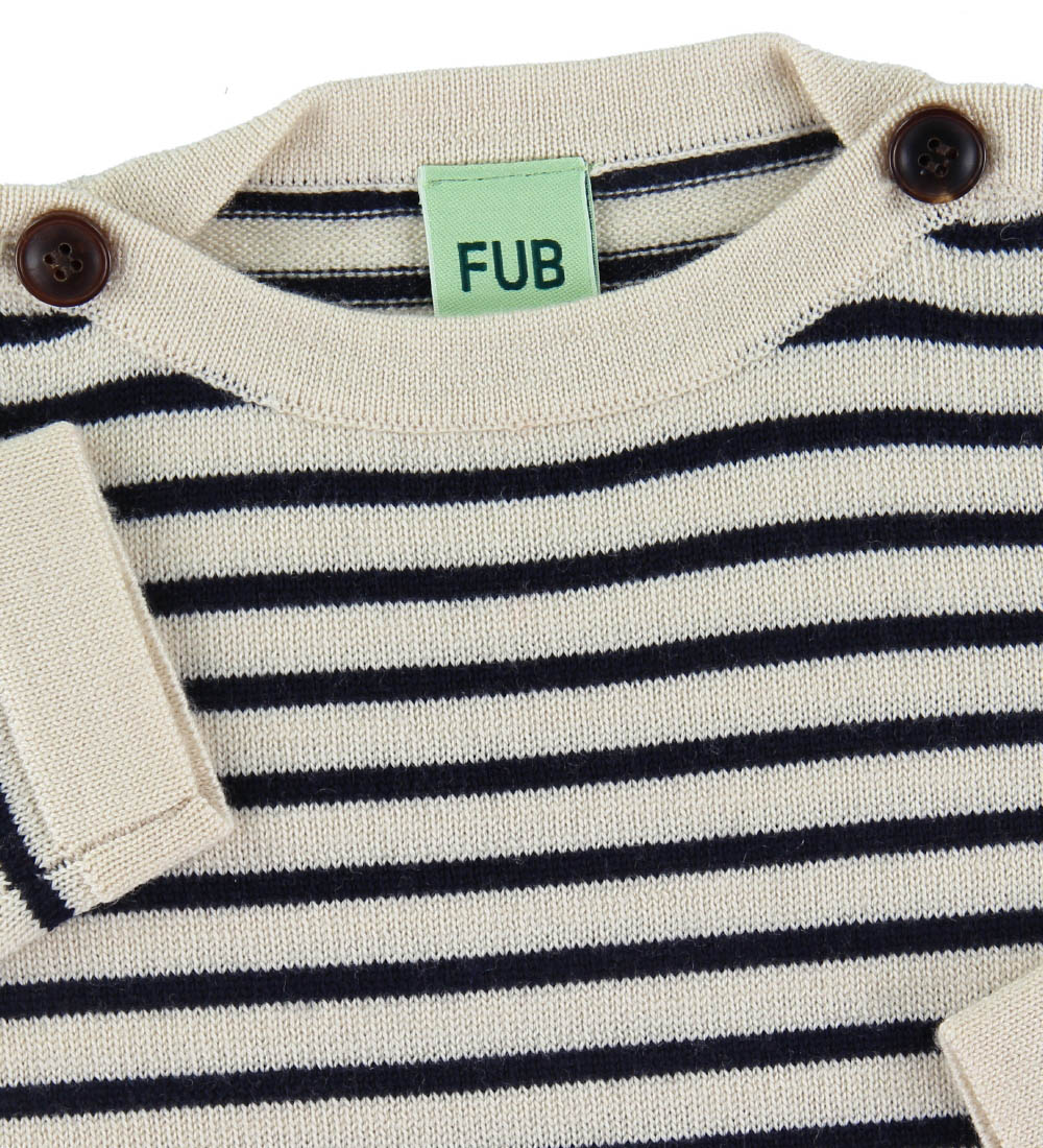 FUB Bluse - Baby - Boatneck - Ecru/Dark Navy m. Striber