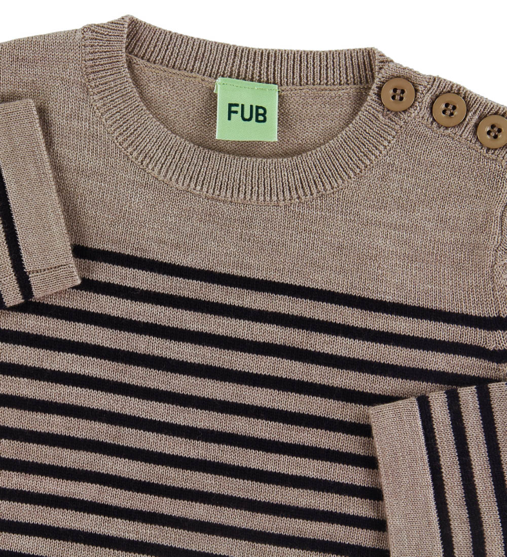 FUB Sweater - Thin - Uld - Beige Melange/Dark Navy m. Striber