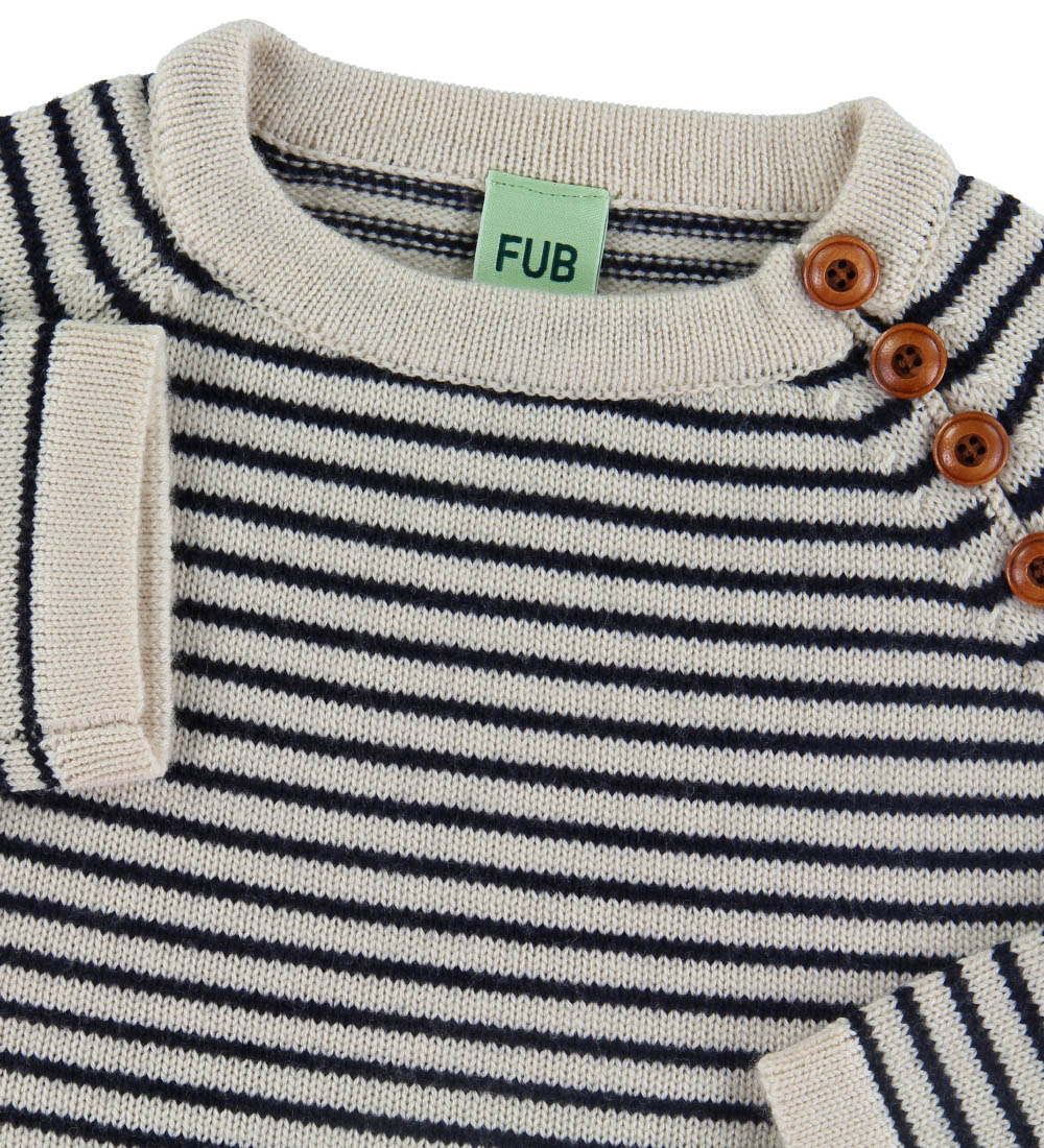 FUB Sweater - Uld - Ecru/Dark Navy m. Striber