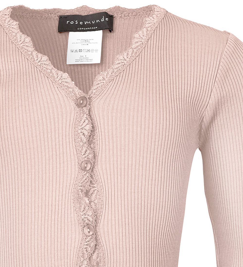 Rosemunde Cardigan - Silke/Bomuld - Rib - Vintage Powder