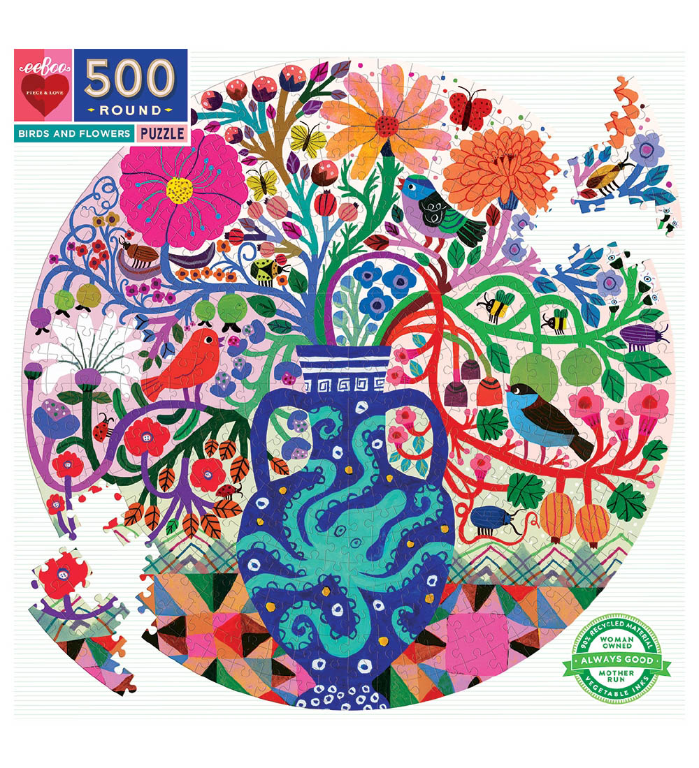 Eeboo Puslespil - 500 Brikker - Birds And Flowers