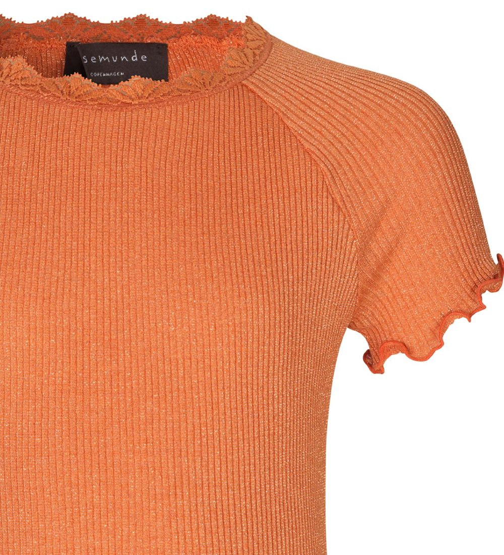 Rosemunde T-shirt - Silke/Bomuld - Orange m. Glimmer