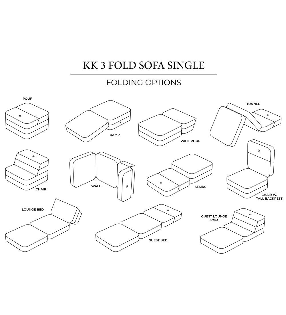 by KlipKlap Foldesofa - 3 Fold Single - 70 cm - Multi Grey/Grey