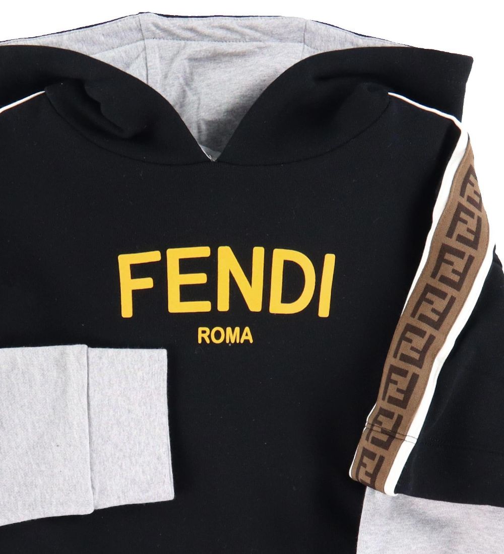 Fendi Hættetrøje - Sort m. Gult Logoprint