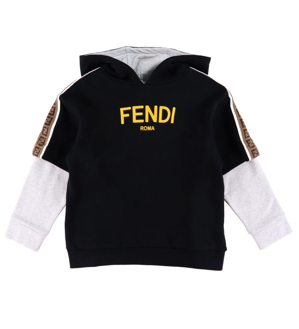 Fendi Hættetrøje - Sort m. Gult Logoprint