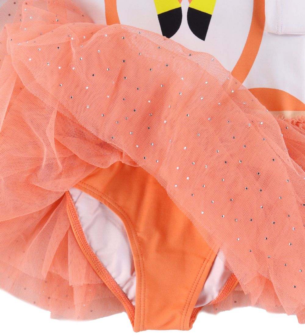 Stella McCartney Kids Kjole - Hvid/Rosa m. Tyl/Flamingoer