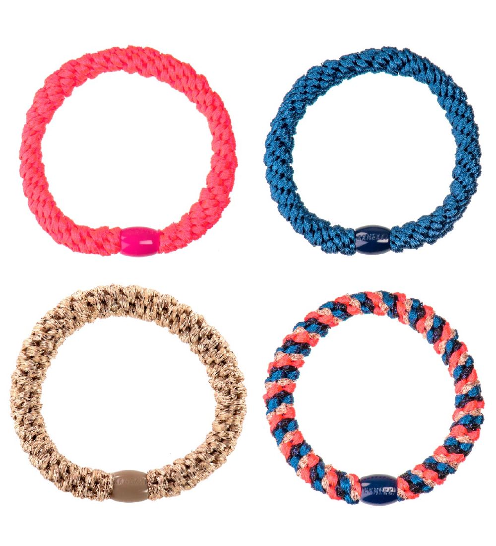 Kknekki Hårelastikker - 4-pak - Pink/Navy/Beige Glimmer