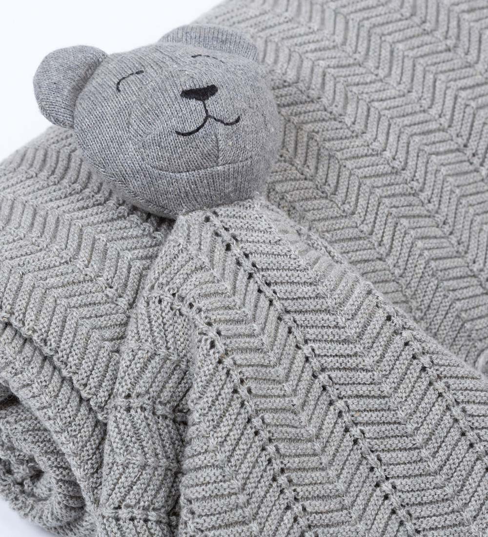Smallstuff Nusseklud - 35x35 cm - Gråmeleret m. Bamse