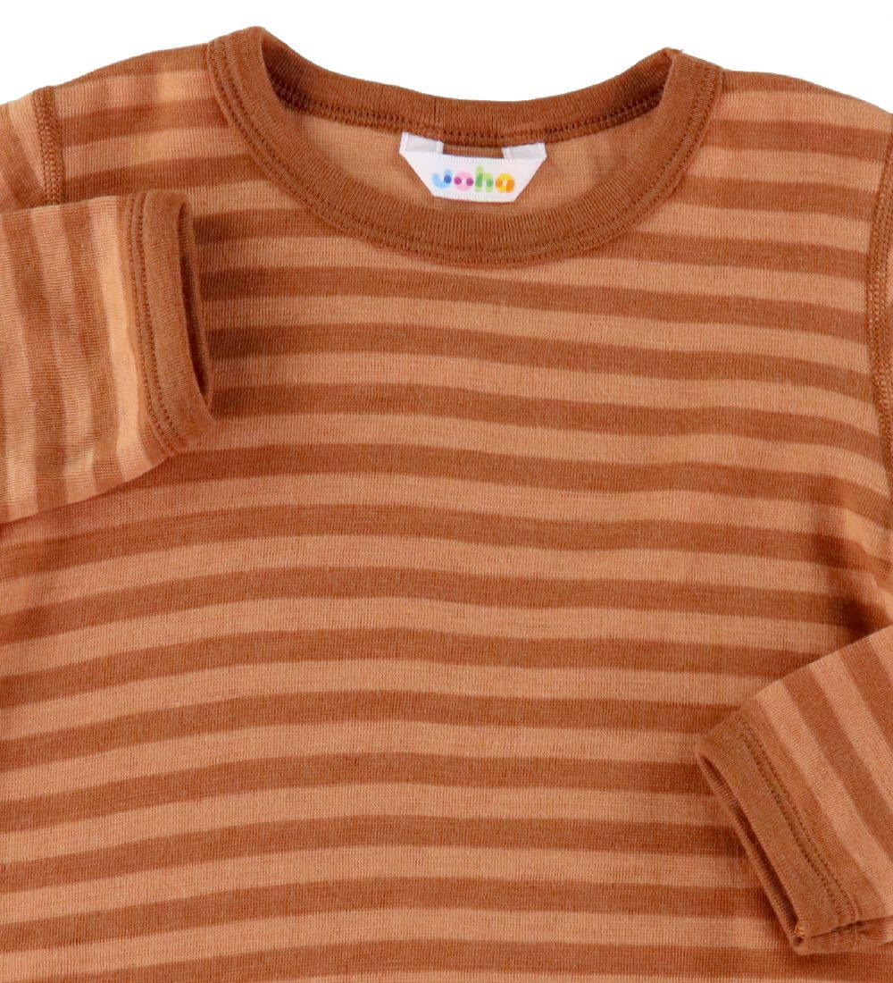Joha Bluse - Uld - Brun m. Striber