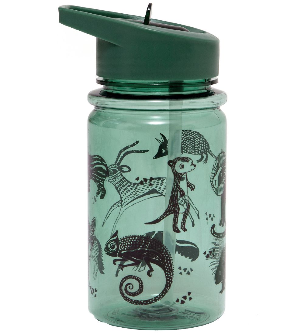 Petit Monkey Drikkedunk m. Sugerør - 400 ml - Sorte Dyr - Grøn