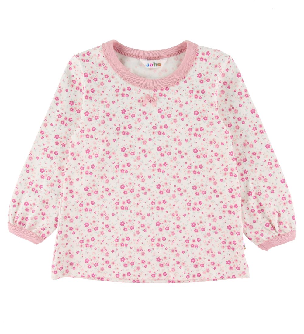 Joha Nattøj - Hvid m. Rosa Blomster