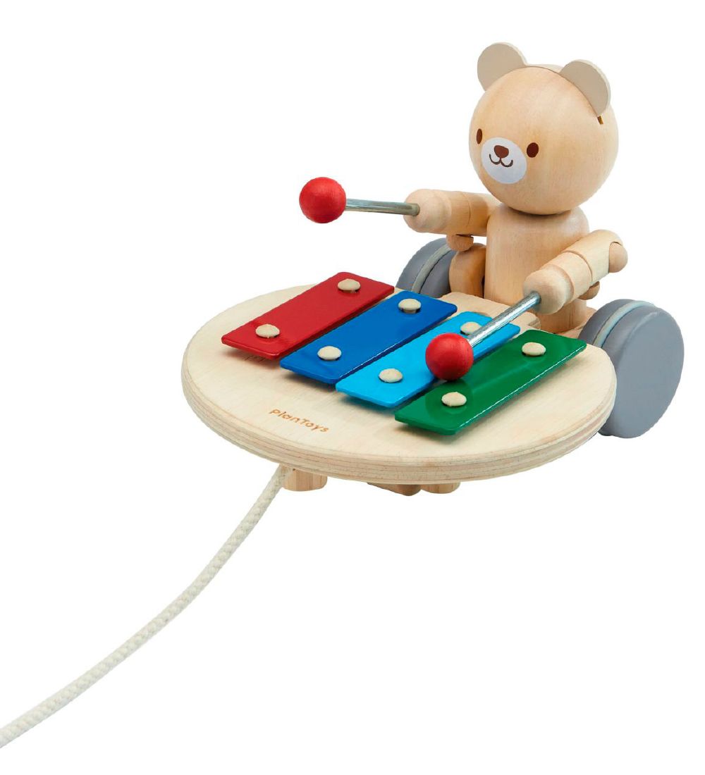 PlanToys  Trælegetøj - Musikalsk Bjørn I Snor - Træ