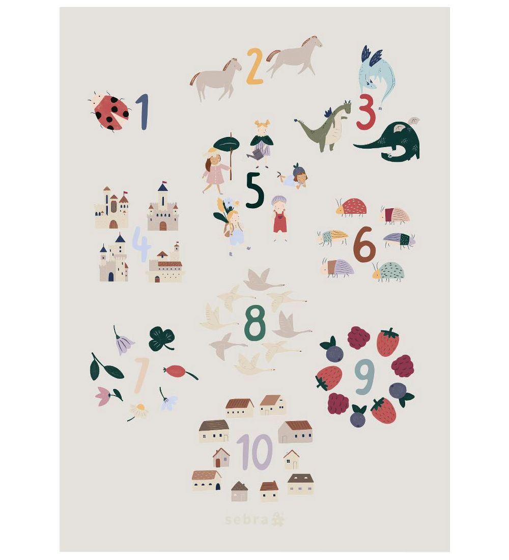 Sebra Plakat - 50x70 - Tal 1-10 - Pixie/Dragon